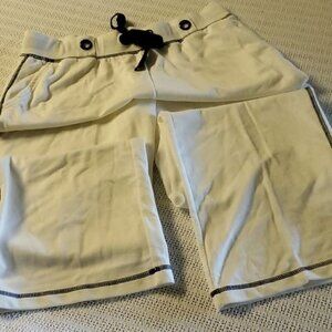 Vintage Cotton Embellished Cinched White Accented Blue Seams Pocketed Sz M Pants